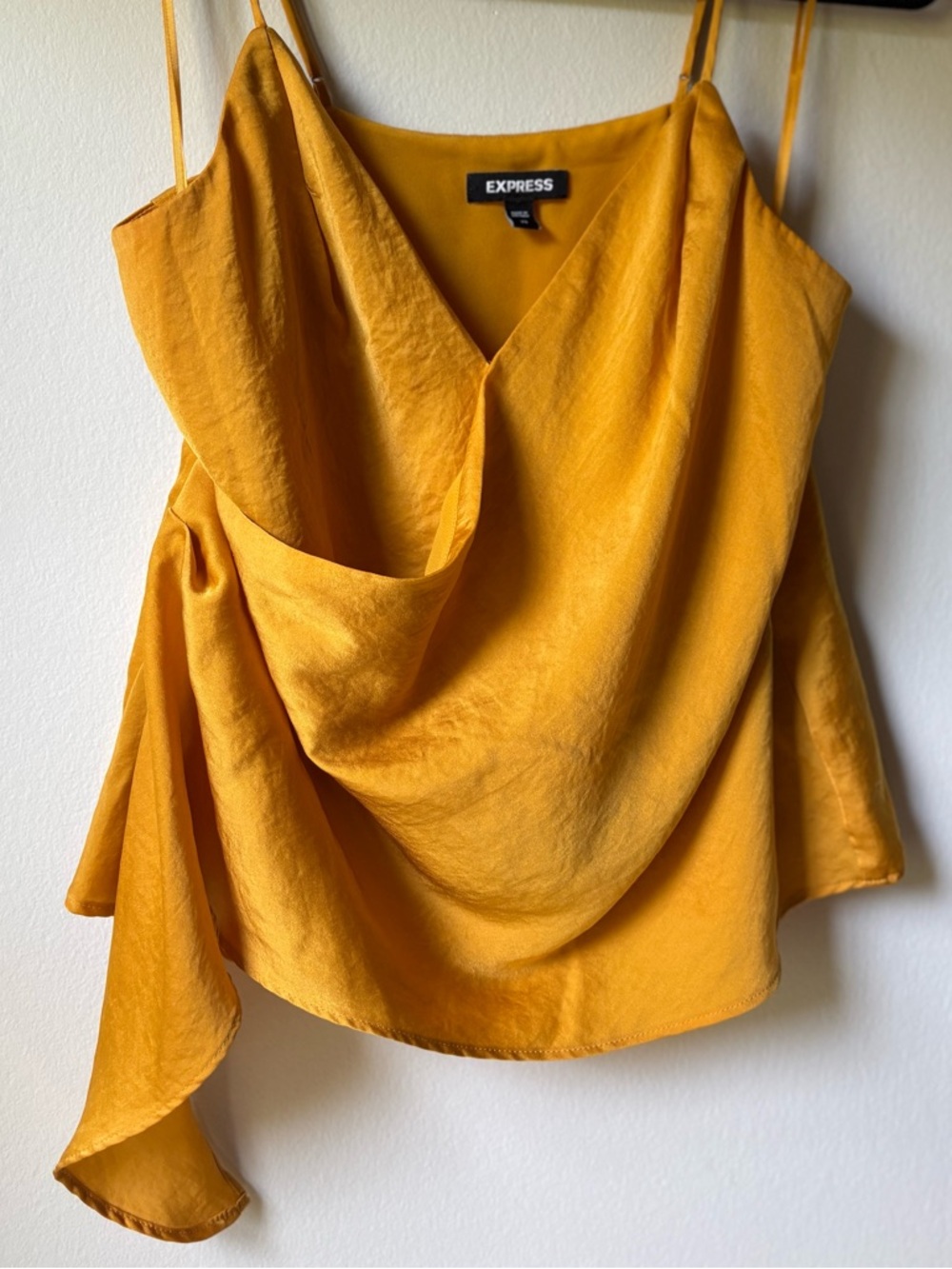 Express Yellow Draped Satin Cami with Double Spaghetti Straps